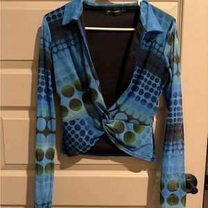 Blue and Green Patterned Women’s Top